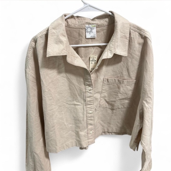 Offline by Aerie Tan Cropped Oversized Button-Up Shirt, NWT, Women’s Size Large - Picture 3 of 7
